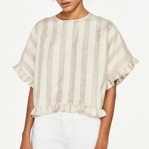 ZARA Ruffled Sleeve Linen Boxy Shirt